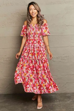 Secrete Garden Floral Off Shoulder Maxi Dress