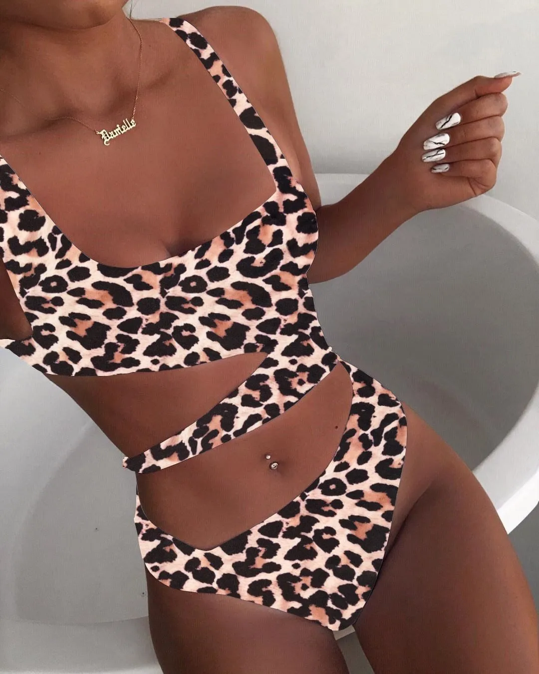 Sexy Cross Bandage One Piece Hollow Out Swimsuit