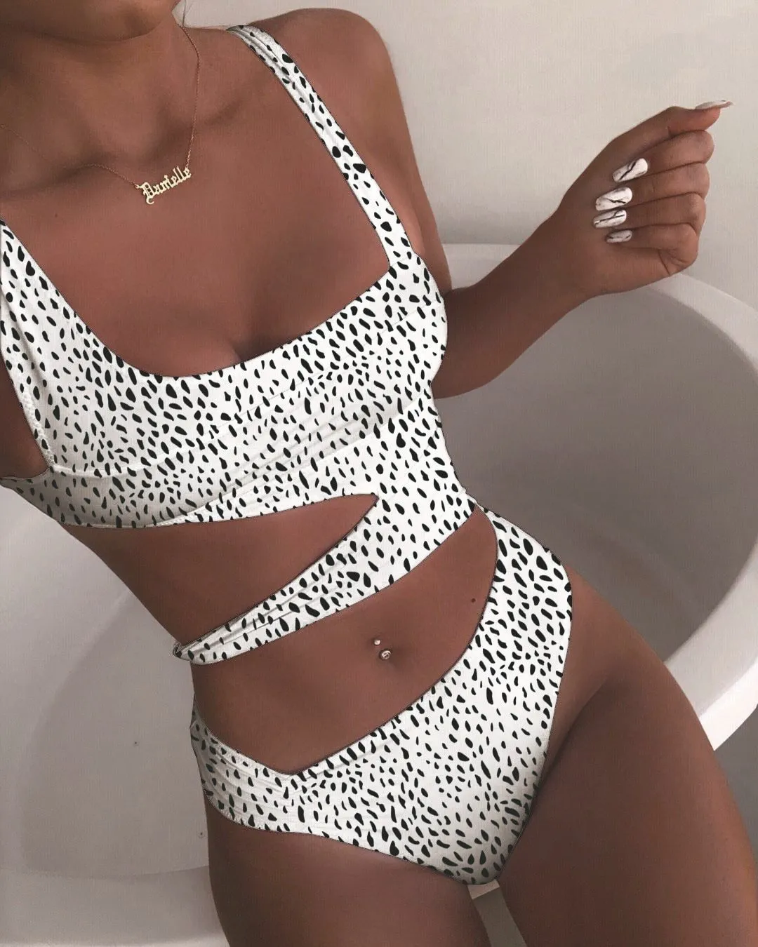 Sexy Cross Bandage One Piece Hollow Out Swimsuit