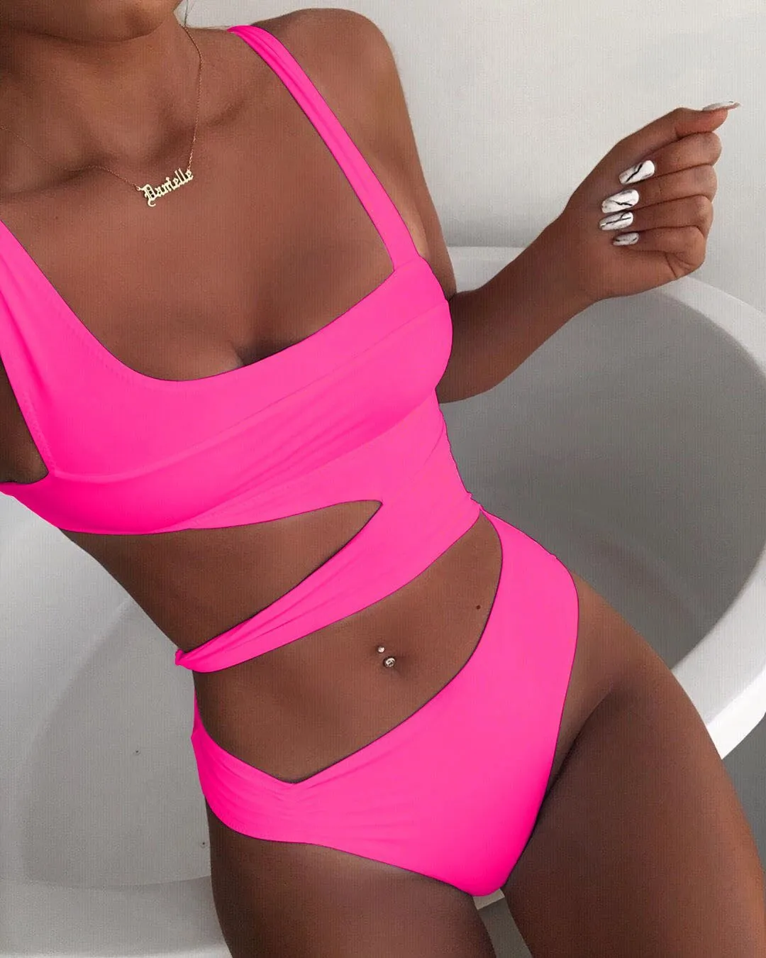 Sexy Cross Bandage One Piece Hollow Out Swimsuit