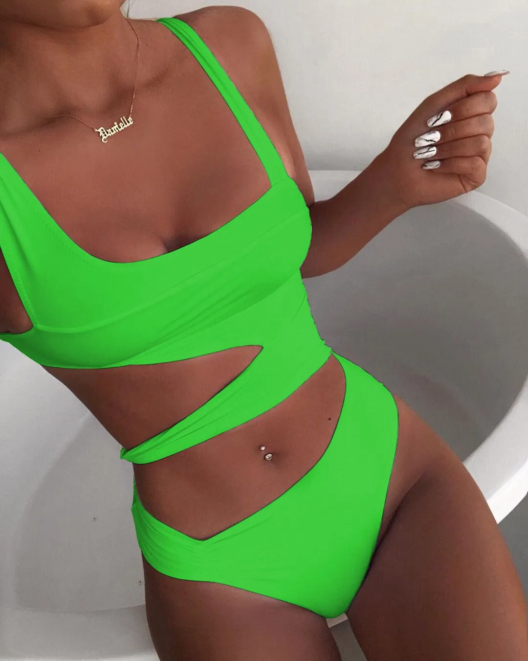 Sexy Cross Bandage One Piece Hollow Out Swimsuit