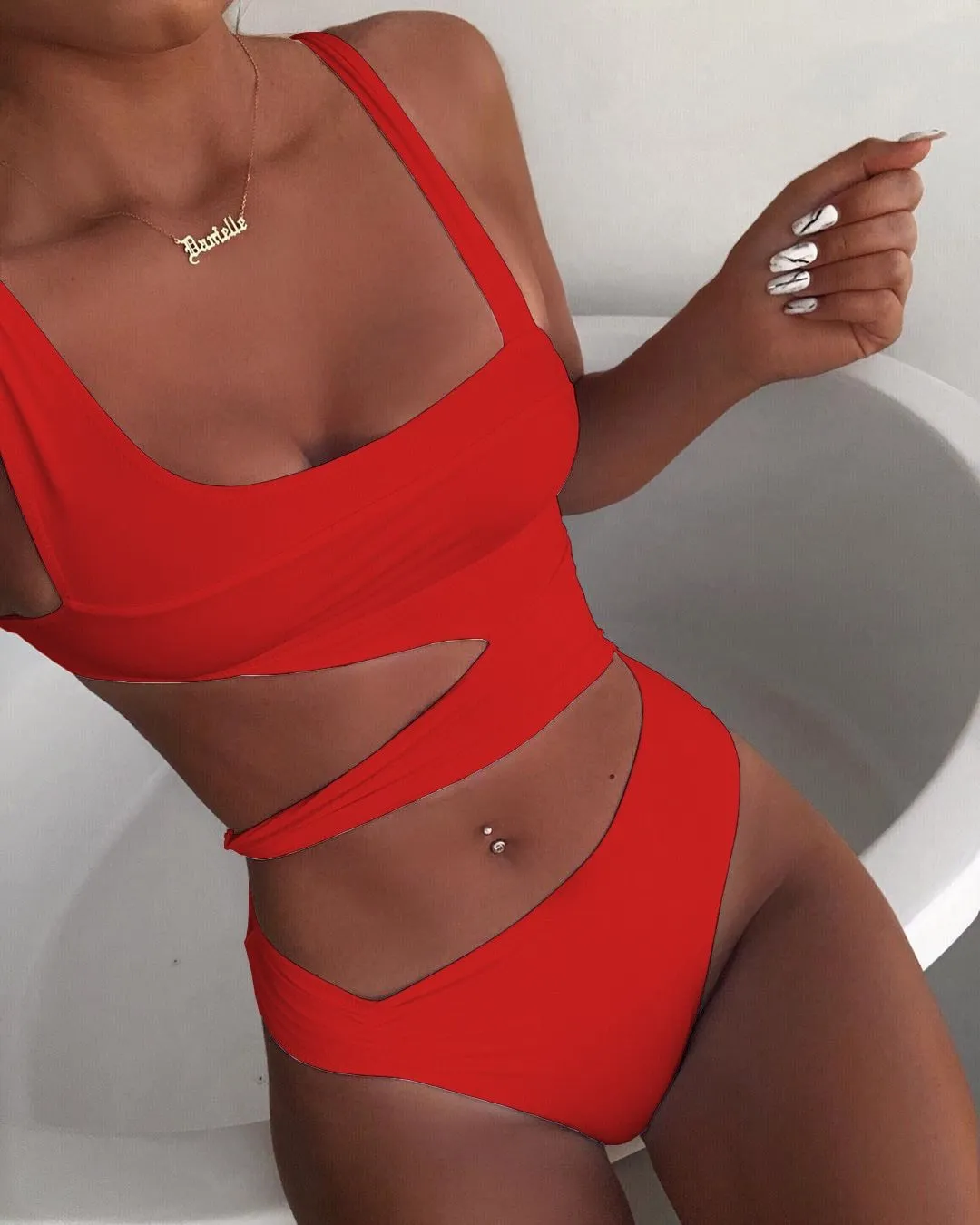 Sexy Cross Bandage One Piece Hollow Out Swimsuit