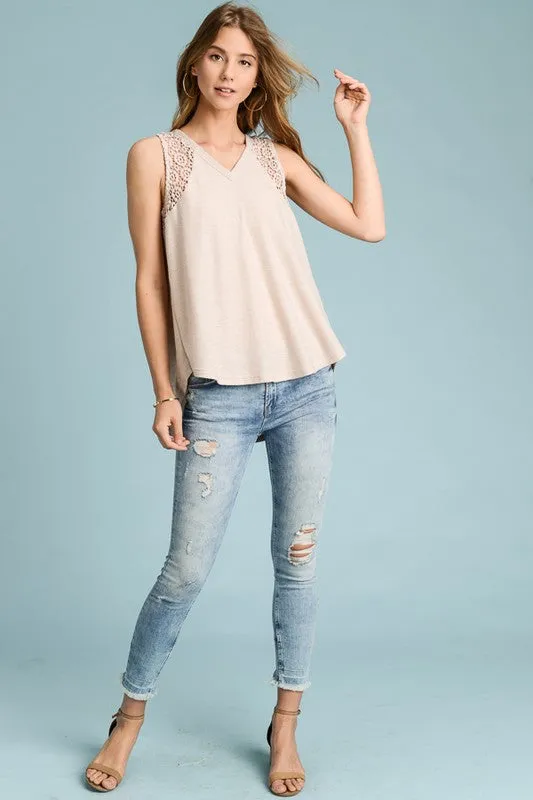 Sheer Crochet V Neck Tank