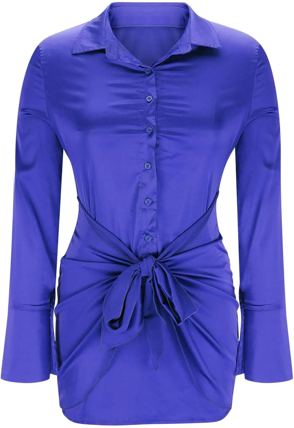 Shirt Dresses for Women Long Sleeve Button Down Satin Dress 2025 Mini Short Dress