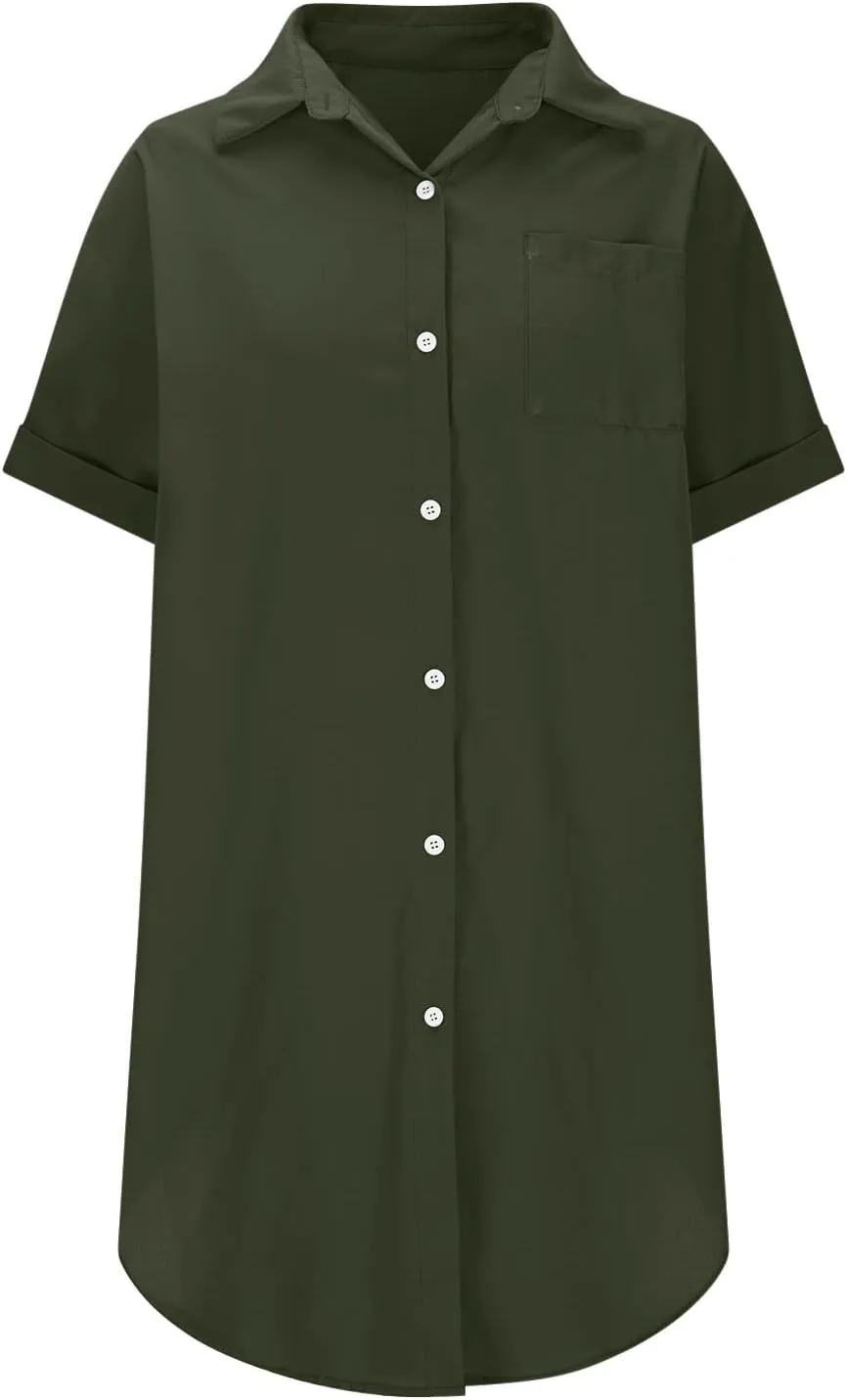 Shirt Linen Dresses for Women 2025 Button Down Summer Cover Up Sun Dresses Travel Beach Solid Loose Vacation Outfits