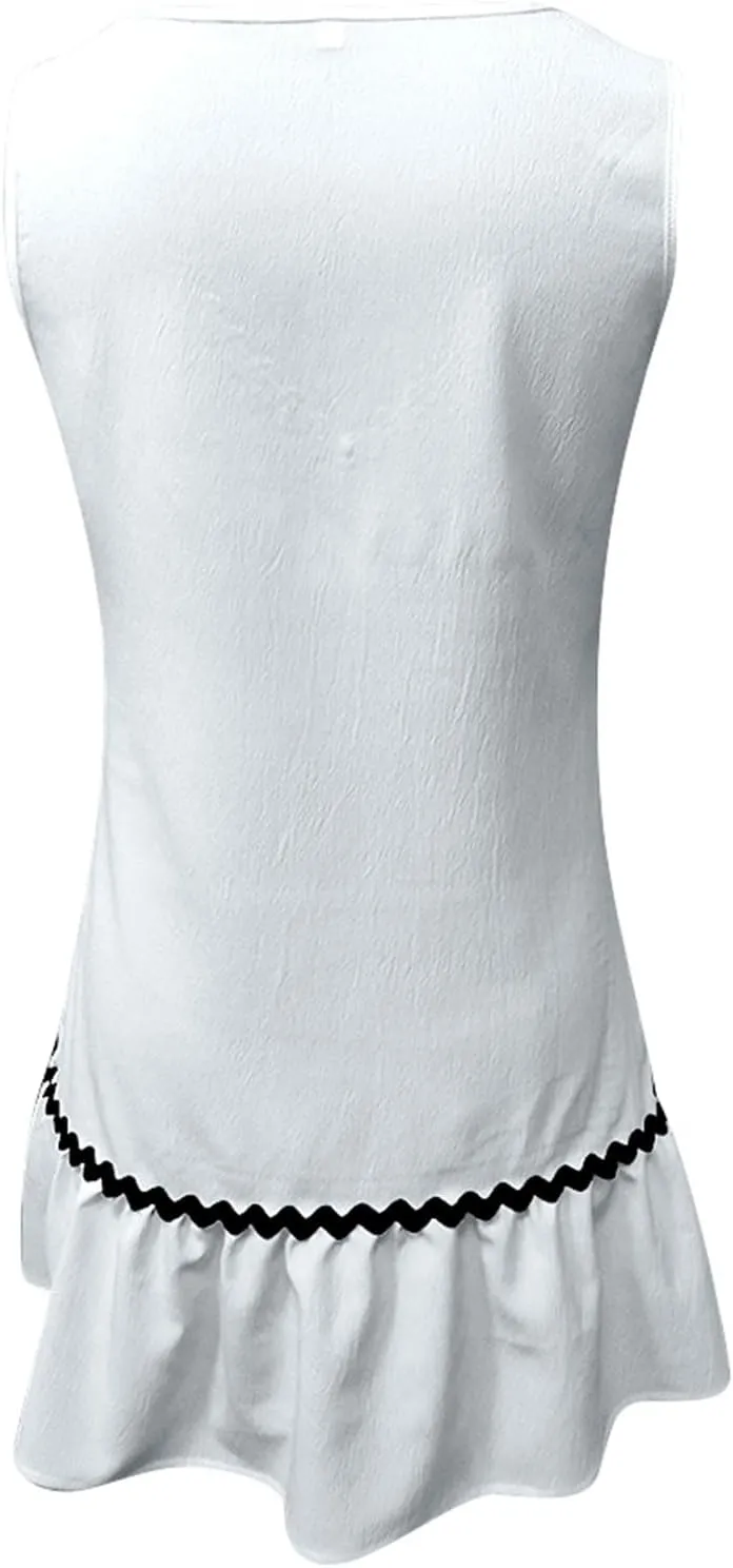 Short Dress for Women Retro Sleeveless V Neck A Line Sundress Loose Wedding Summer Beach Vacation Clothes