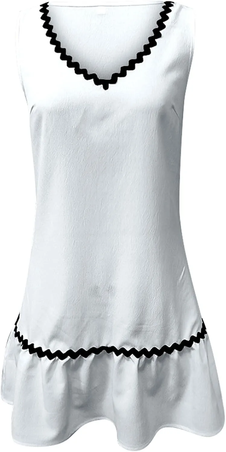 Short Dress for Women Retro Sleeveless V Neck A Line Sundress Loose Wedding Summer Beach Vacation Clothes