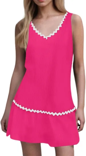 Short Dress for Women Retro Sleeveless V Neck A Line Sundress Loose Wedding Summer Beach Vacation Clothes