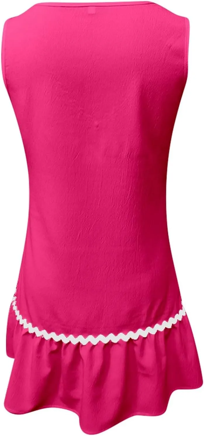Short Dress for Women Retro Sleeveless V Neck A Line Sundress Loose Wedding Summer Beach Vacation Clothes