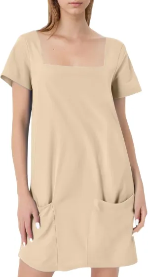 Short Lounge Dresses for Women Summer Solid Square Neck Short Sleeve Mini Beach Dress Plus Size Spring Break Clothes