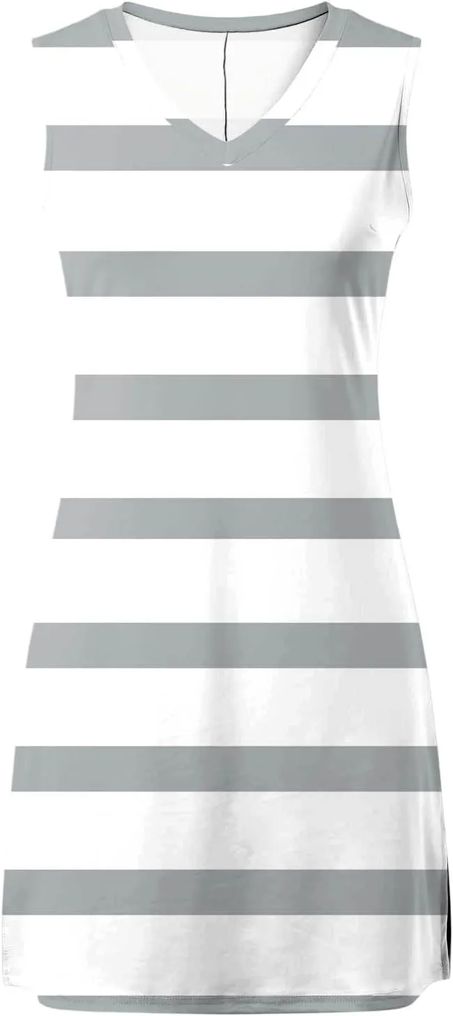 Short Summer Dresses for Women Fashion Striped Sleeveless V Neck Tshirt Mini Dress Bohemian Wedding Teacher Outfits