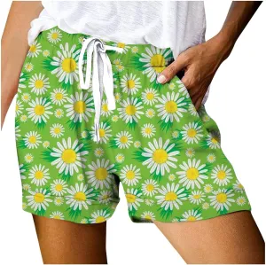 Shorts for Women Heart Print High Elastic Waisted Drawstring Comfy Shorts Lightweight Casual Summer Beach Shorts with Pocket