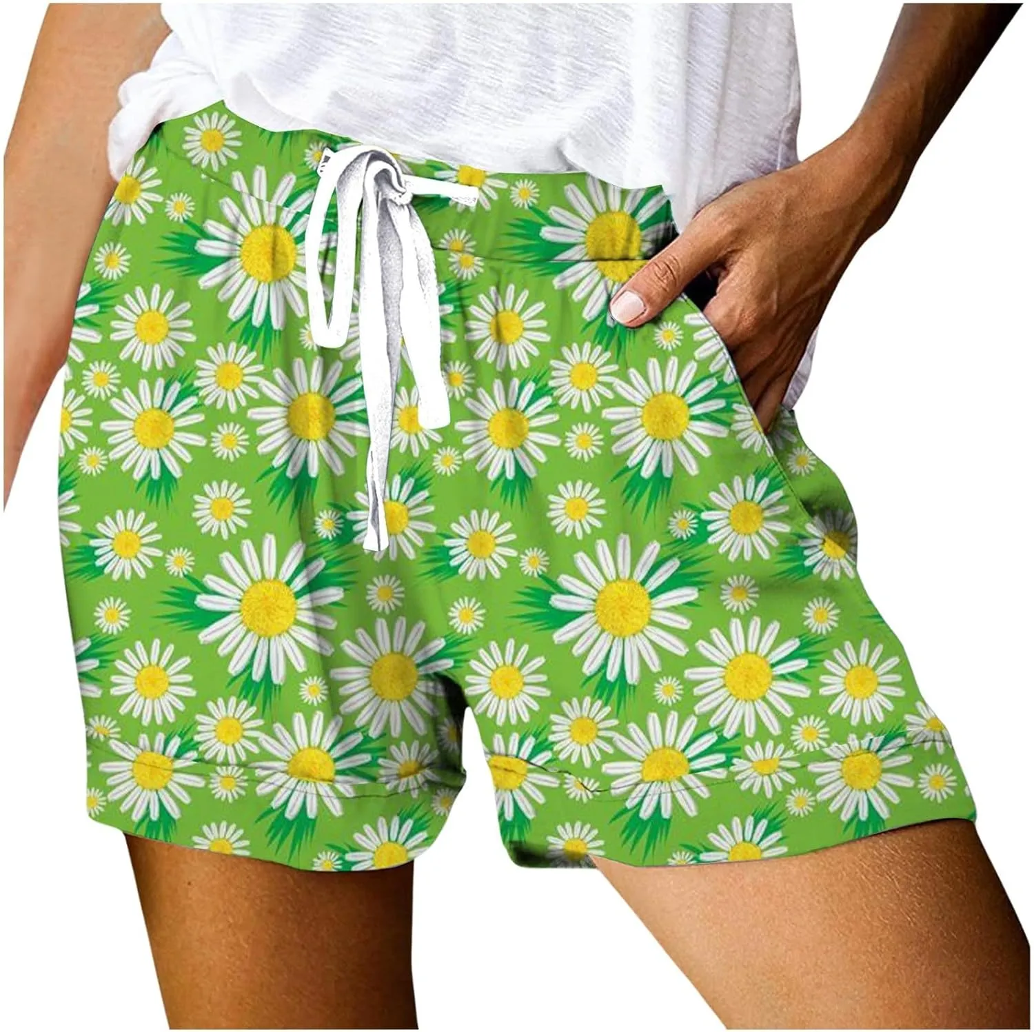 Shorts for Women Heart Print High Elastic Waisted Drawstring Comfy Shorts Lightweight Casual Summer Beach Shorts with Pocket