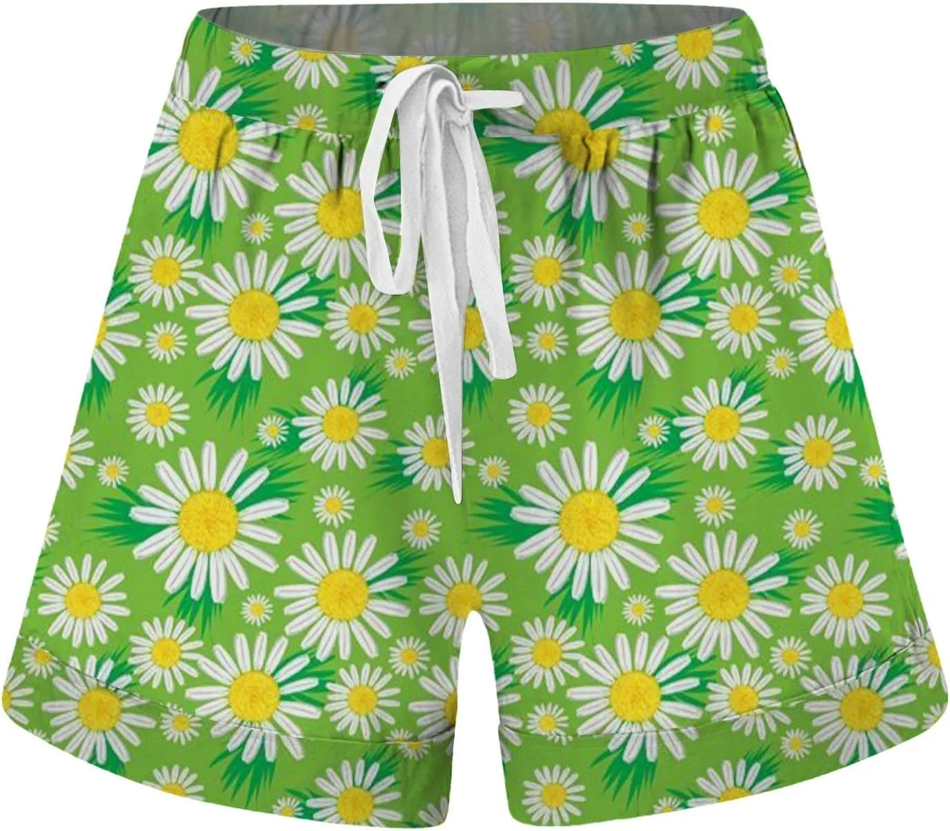 Shorts for Women Heart Print High Elastic Waisted Drawstring Comfy Shorts Lightweight Casual Summer Beach Shorts with Pocket