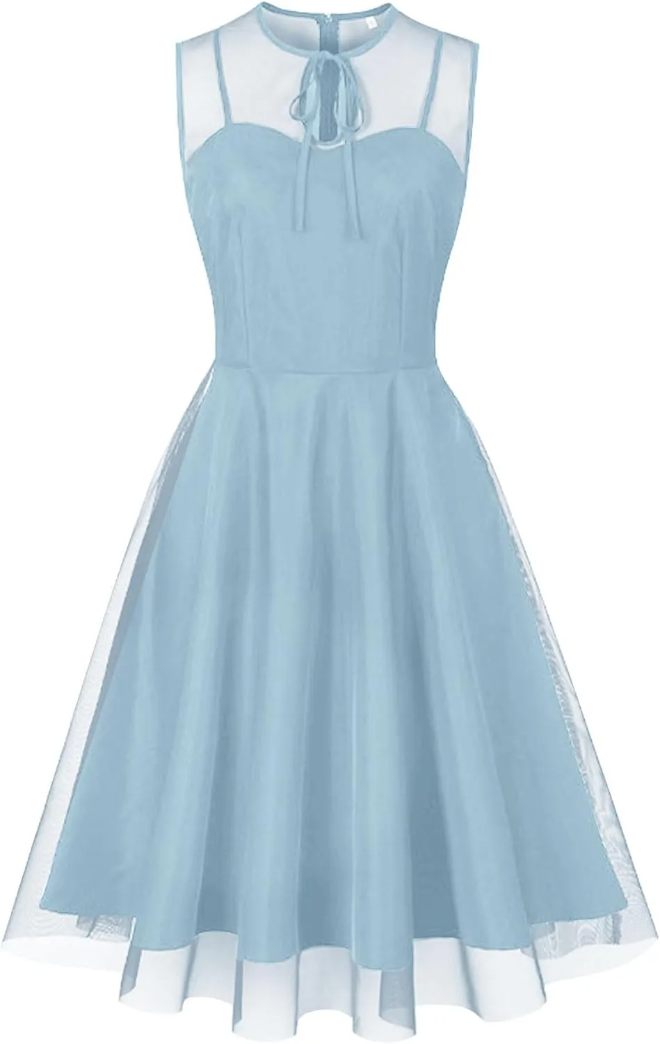 Sleeveless Floral Embroidery Dress for Women Flower Embroidery Tulle Prom Dress Mesh Illusion Keyhole Wedding Party Tea Dress