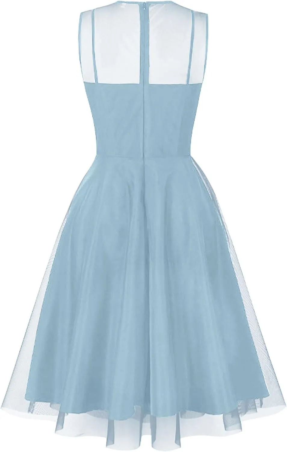 Sleeveless Floral Embroidery Dress for Women Flower Embroidery Tulle Prom Dress Mesh Illusion Keyhole Wedding Party Tea Dress