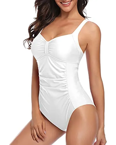 Slimming Bathing Suits Push-Up Padding Ruched One Piece For Women-White