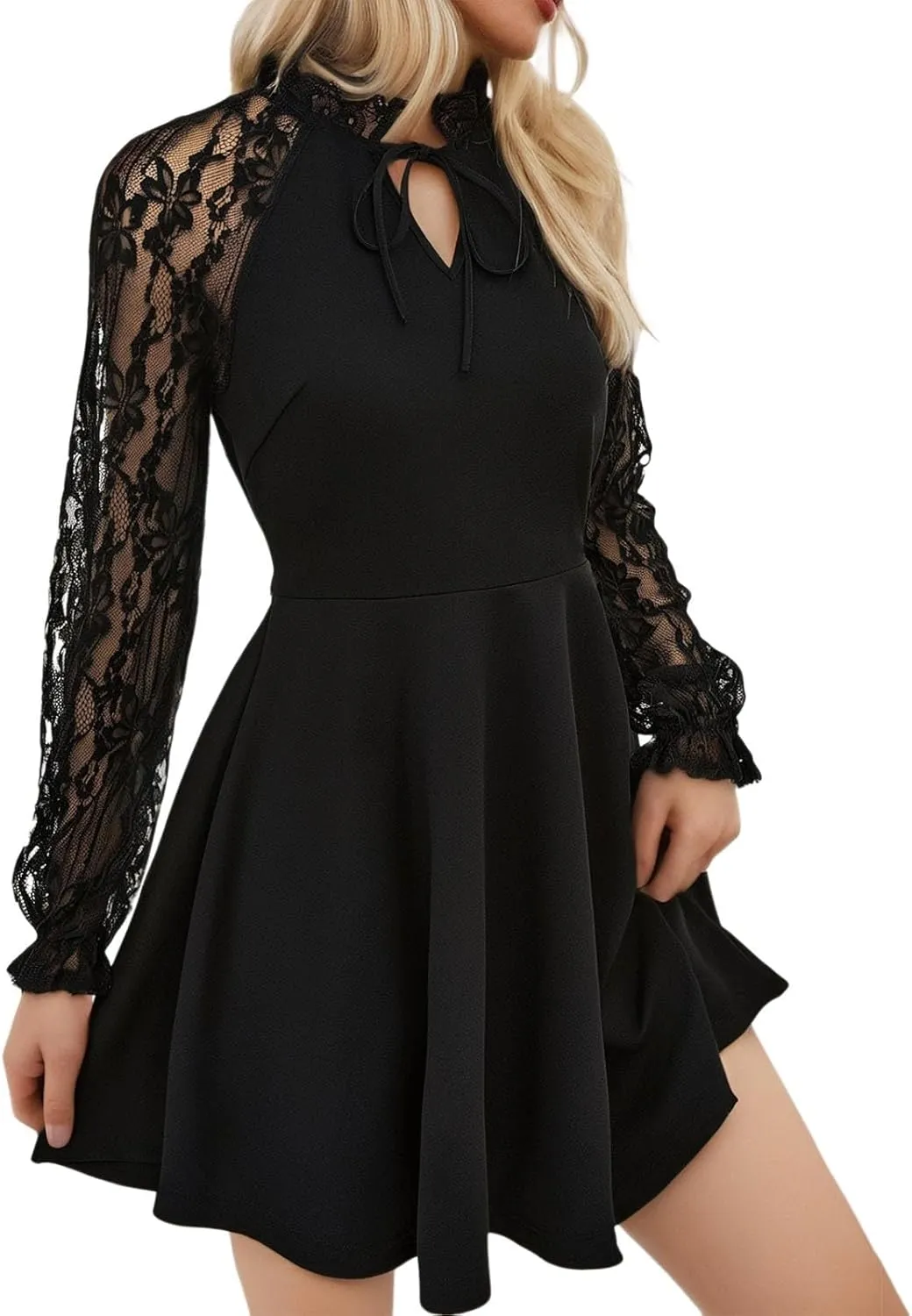 Spring Sun Dresses Women 1950S Bohemian Floral Lace Sleeve Bow Tie Mini Sexy Dress Lounge Club Beach Wear for Women