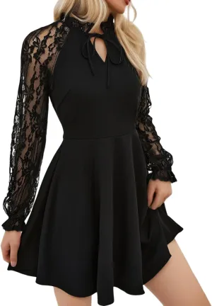 Spring Sun Dresses Women 1950S Bohemian Floral Lace Sleeve Bow Tie Mini Sexy Dress Lounge Club Beach Wear for Women