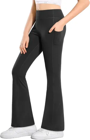 Stelle Girl's Flare Leggings with Pockets High Waisted Bootcut Yoga Pants Kids Dance Bell Bottoms Leggings