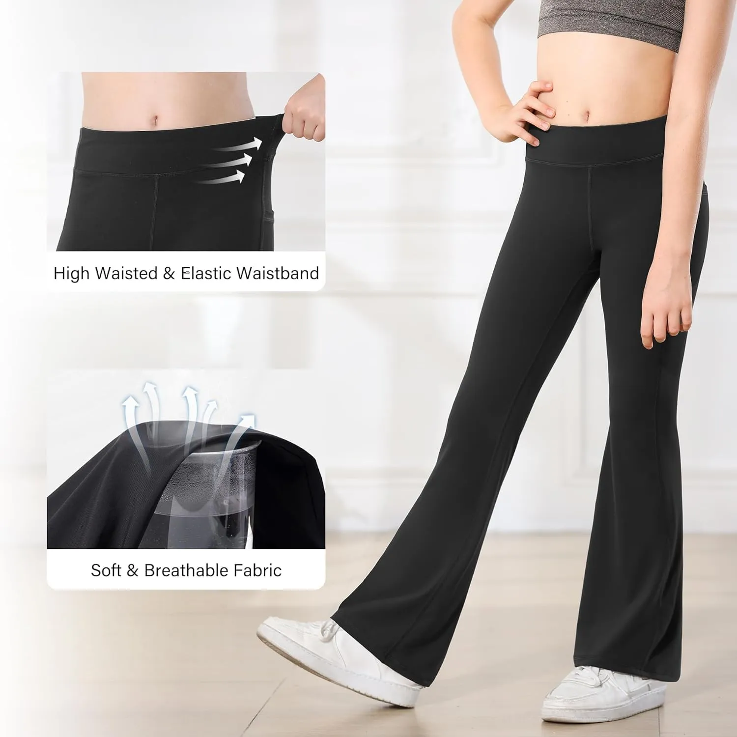 Stelle Girl's Flare Leggings with Pockets High Waisted Bootcut Yoga Pants Kids Dance Bell Bottoms Leggings