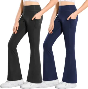 Stelle Girl's Flare Leggings with Pockets High Waisted Bootcut Yoga Pants Kids Dance Bell Bottoms Leggings