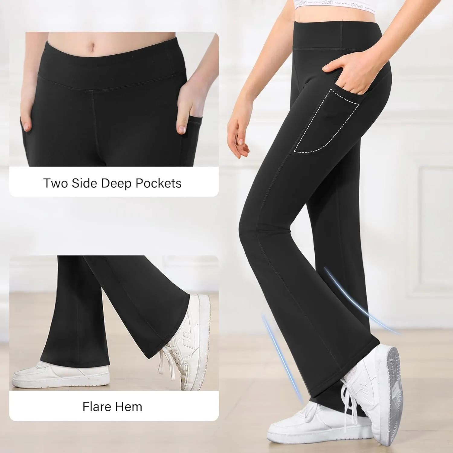 Stelle Girl's Flare Leggings with Pockets High Waisted Bootcut Yoga Pants Kids Dance Bell Bottoms Leggings