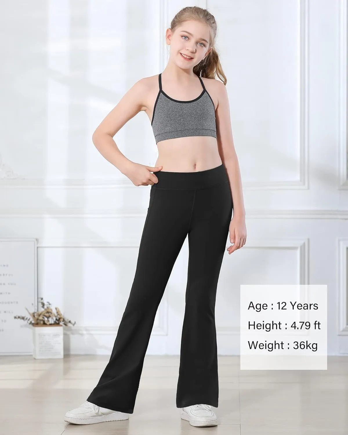 Stelle Girl's Flare Leggings with Pockets High Waisted Bootcut Yoga Pants Kids Dance Bell Bottoms Leggings