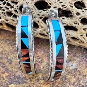 Sterling Silver Inlay Hoop Earrings by Rachel Weahke