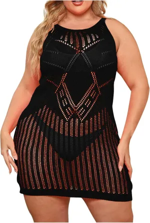Summer Beach Crochet Hollow Out Swim Cover Up for Women Swimsuit Bathing Suit Bikini Sleeveless Sexy Dress Swimwear