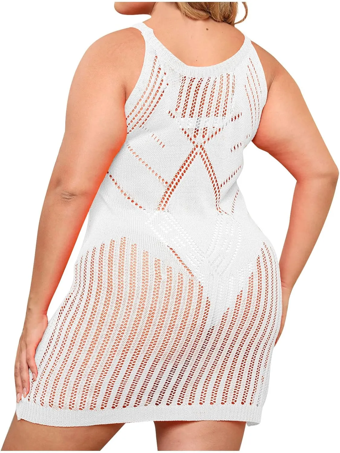Summer Beach Crochet Hollow Out Swim Cover Up for Women Swimsuit Bathing Suit Bikini Sleeveless Sexy Dress Swimwear