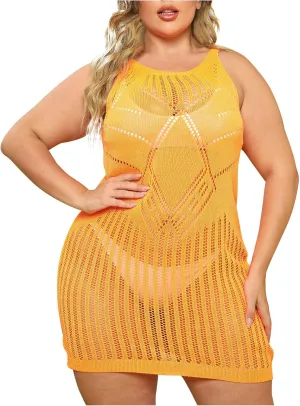 Summer Beach Crochet Hollow Out Swim Cover Up for Women Swimsuit Bathing Suit Bikini Sleeveless Sexy Dress Swimwear