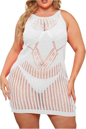 Summer Beach Crochet Hollow Out Swim Cover Up for Women Swimsuit Bathing Suit Bikini Sleeveless Sexy Dress Swimwear