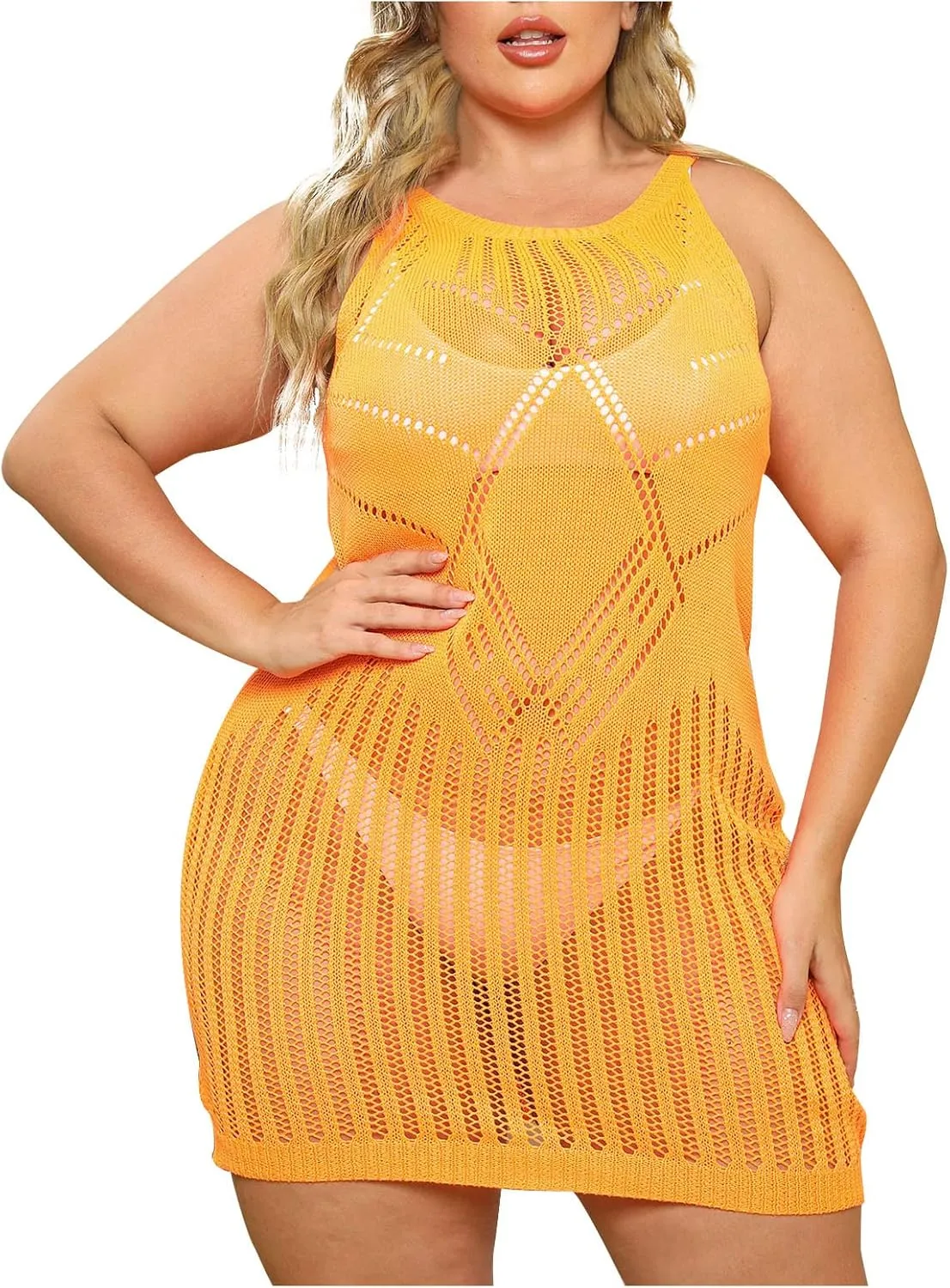 Summer Beach Crochet Hollow Out Swim Cover Up for Women Swimsuit Bathing Suit Bikini Sleeveless Sexy Dress Swimwear