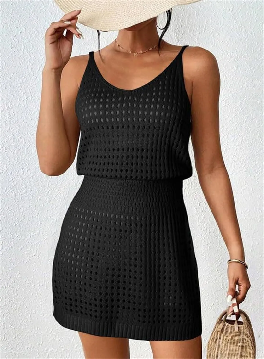 Summer Crochet Hollow Out Swim Cover Ups for Women Casual Loose Beach Bathing Suit Trendy 2025 Vacation Dresses