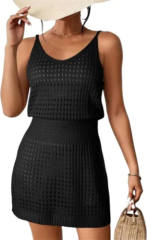 Summer Crochet Hollow Out Swim Cover Ups for Women Casual Loose Beach Bathing Suit Trendy 2025 Vacation Dresses