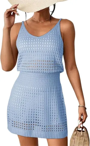 Summer Crochet Hollow Out Swim Cover Ups for Women Casual Loose Beach Bathing Suit Trendy 2025 Vacation Dresses