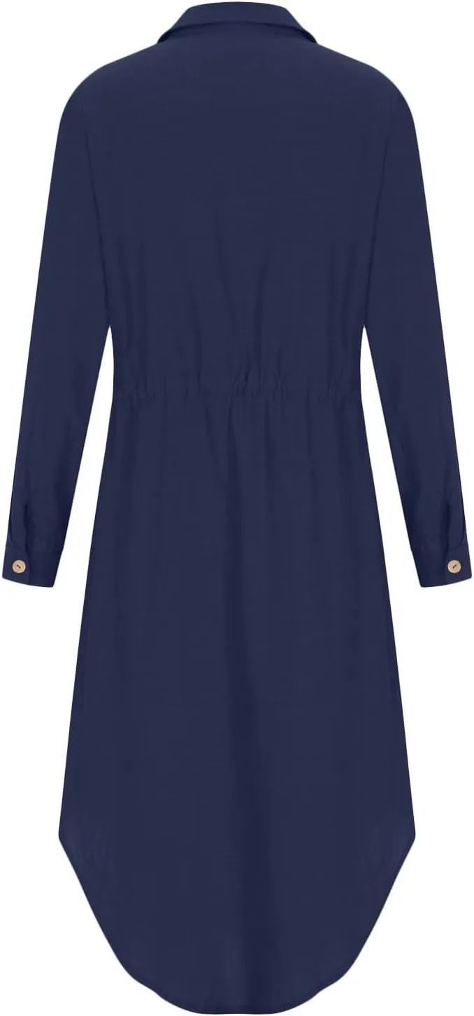 Summer Dress for Women 2025 Spring 3/4 Sleeve Cotton Linen Dress Solid Color Button Down Dresses A-Line Casual Dress