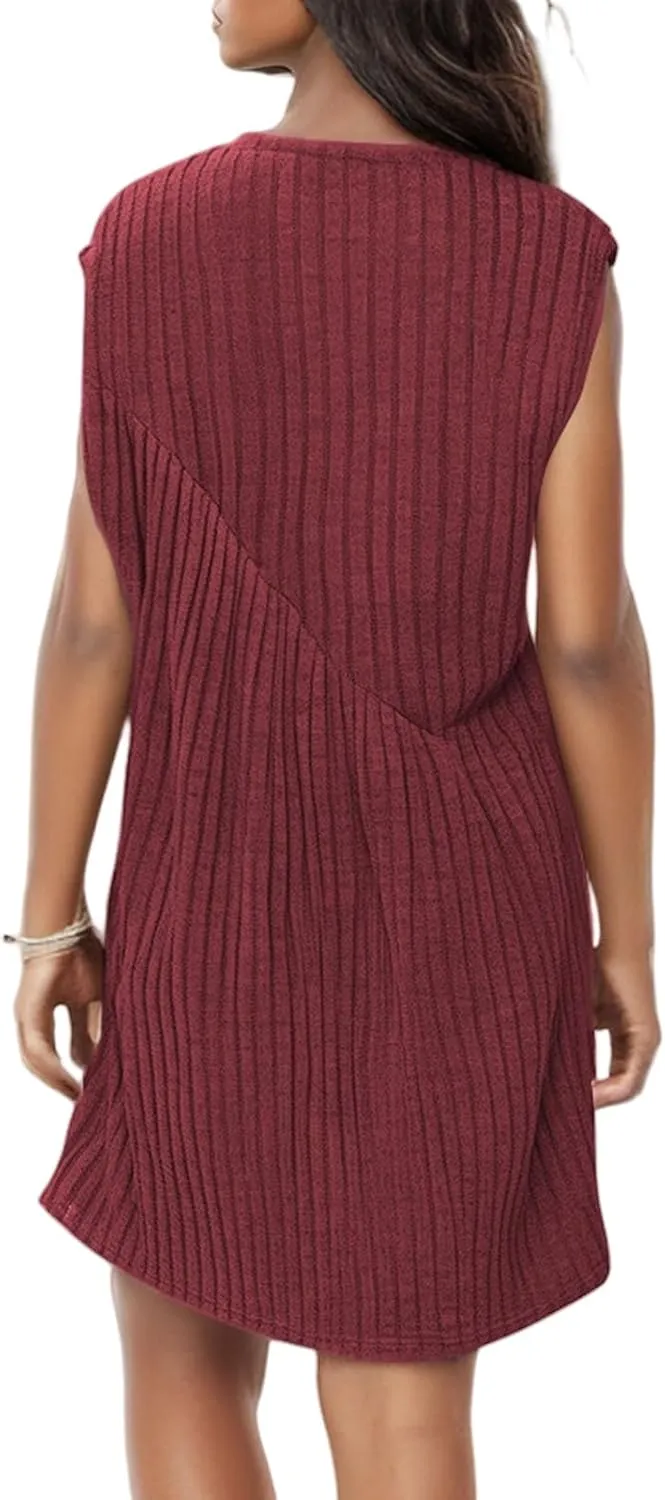 Summer Dresses for Women 2025 Boho Textured Crewneck Sleeveless Dresses Loose Fit Solid Color Casual Sundress