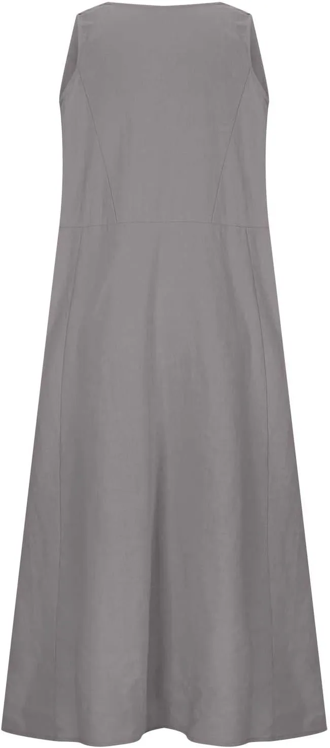 Summer Dresses for Women 2025 Cotton Linen Sleeveless Maxi Dress Casual Beach Plus Size Sundresses with Pockets