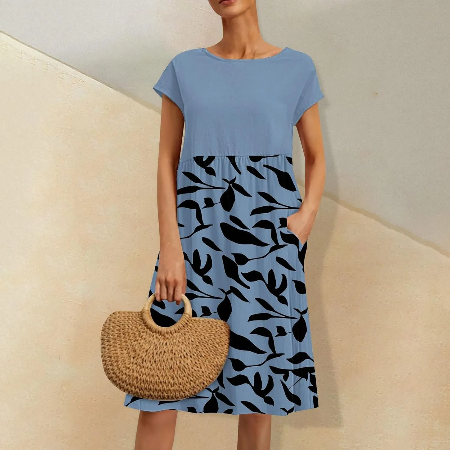 Summer Dresses for Women 2025 Floral Print Wrap Short Sleeve Maxi Dress Patchwork Ruffle Hem A Line Dress
