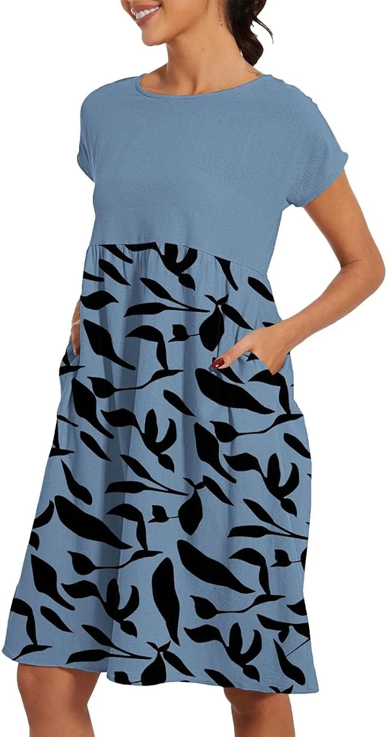 Summer Dresses for Women 2025 Floral Print Wrap Short Sleeve Maxi Dress Patchwork Ruffle Hem A Line Dress