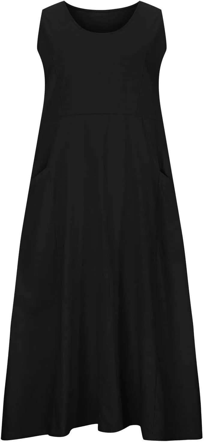 Summer Dresses for Women 2025 Linen Sleeveless Maxi Sundresses with Pockets