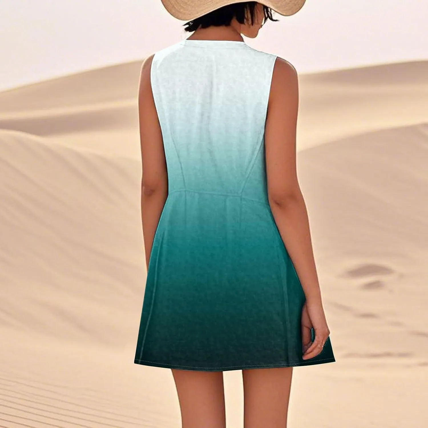 Summer Dresses for Women 2025 Scoop Neck Sleeveless Midi Linen Dress Beach Vacation Sundresses with Pockets