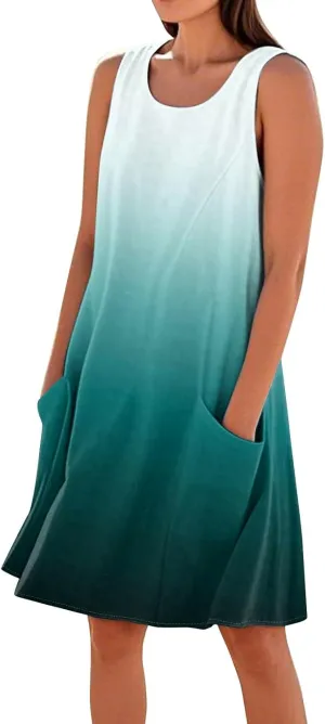 Summer Dresses for Women 2025 Scoop Neck Sleeveless Midi Linen Dress Beach Vacation Sundresses with Pockets