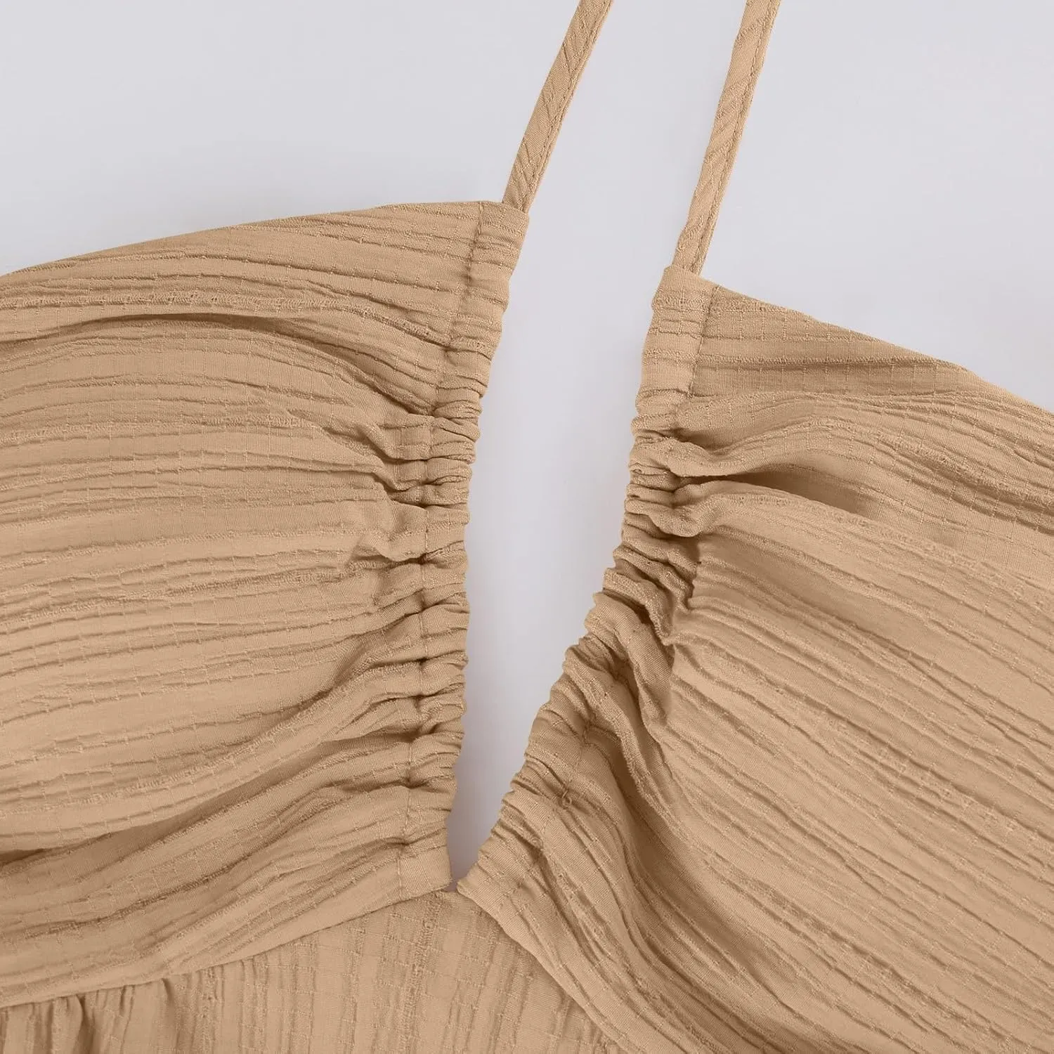Summer Dresses for Women 2025 Spaghetti Strap Halter V Neck Maxi Dress Bow Tie Backless Ruffle A Line Prom Dress