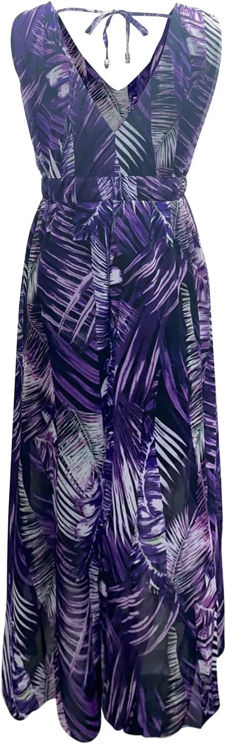 Summer Dresses for Women 2025 Trendy Sleeveless V Neck Floral Hawaiian Dress Flowy Maxi Sexy Beach Sundresses