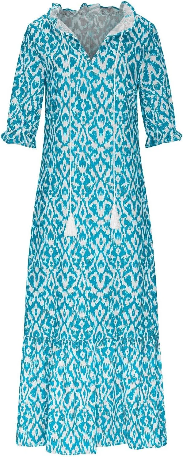 Summer Dresses for Women 2025 V Neck Bohemian Maxi Dress Short Sleeve Boho Dresses Casual Flowy Beach Dress