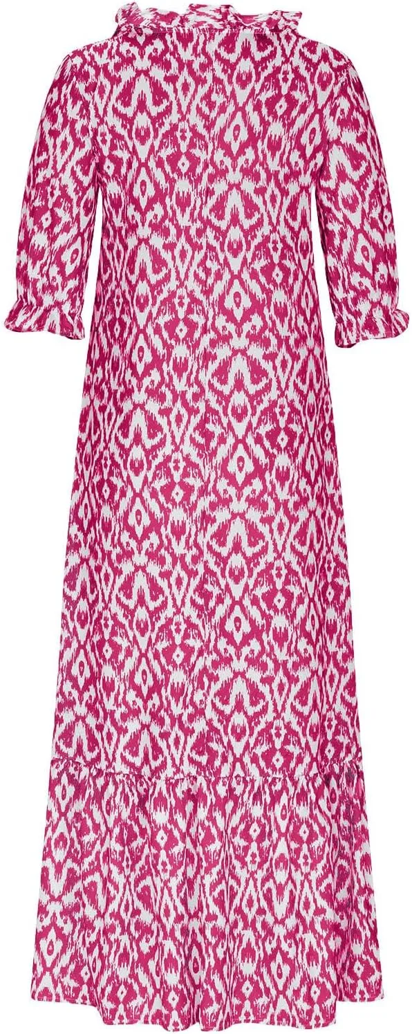 Summer Dresses for Women 2025 V Neck Bohemian Maxi Dress Short Sleeve Boho Dresses Casual Flowy Beach Dress