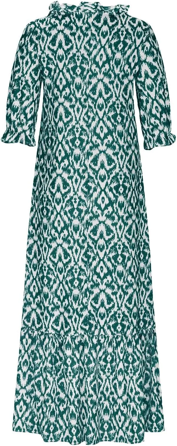 Summer Dresses for Women 2025 V Neck Bohemian Maxi Dress Short Sleeve Boho Dresses Casual Flowy Beach Dress